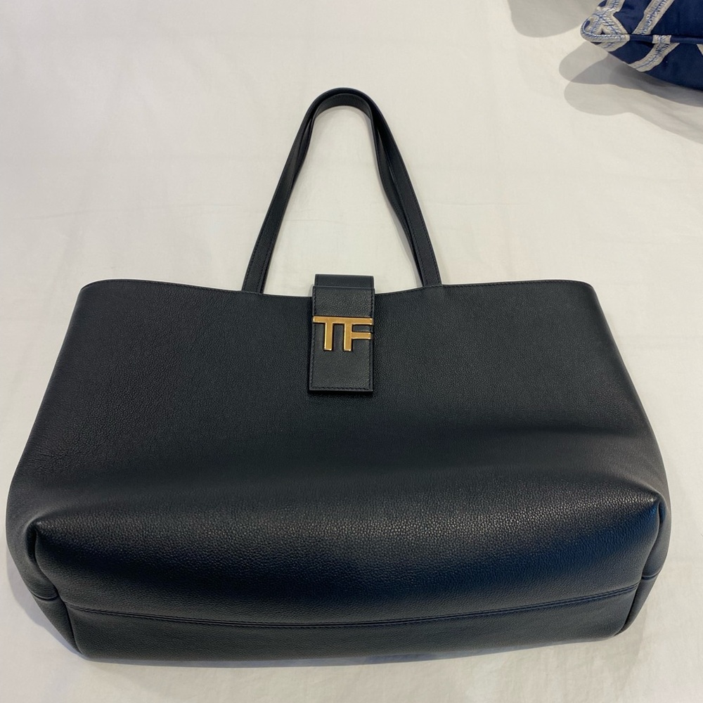 Tom Ford Black Leather Tote with Gold Accent